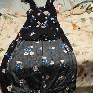 Xhilaration Black Dress with Pink Floral Design